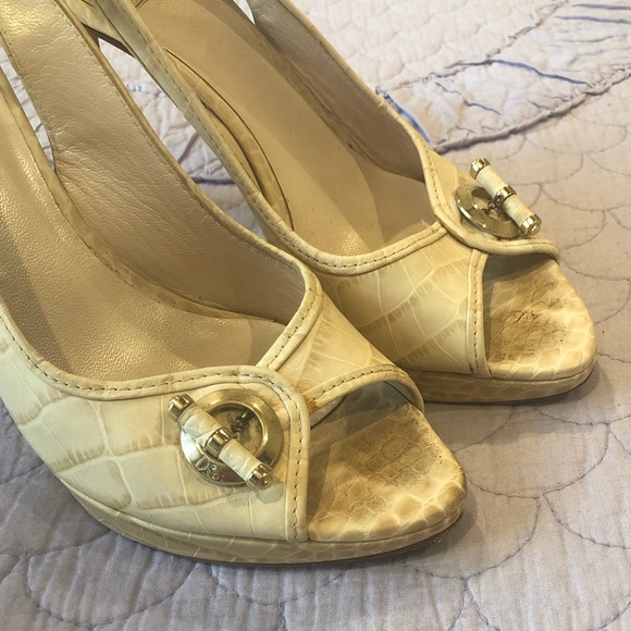 💗DIOR💗CREAM CROC EMBOSSED LEATHER SLINGBACK 37.5 - Picture 7 of 16